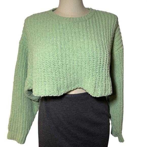 Altar'd State Mint Green Chenille Knit Cropped Sweater Oversized Small - Picture 7 of 7